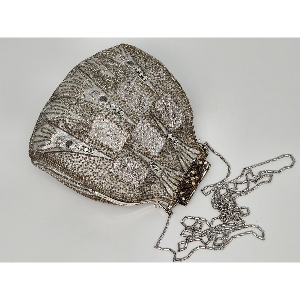 Hashimoto 1950’s Crystal Beaded Fabric Crossbody Beggars Purse Bag